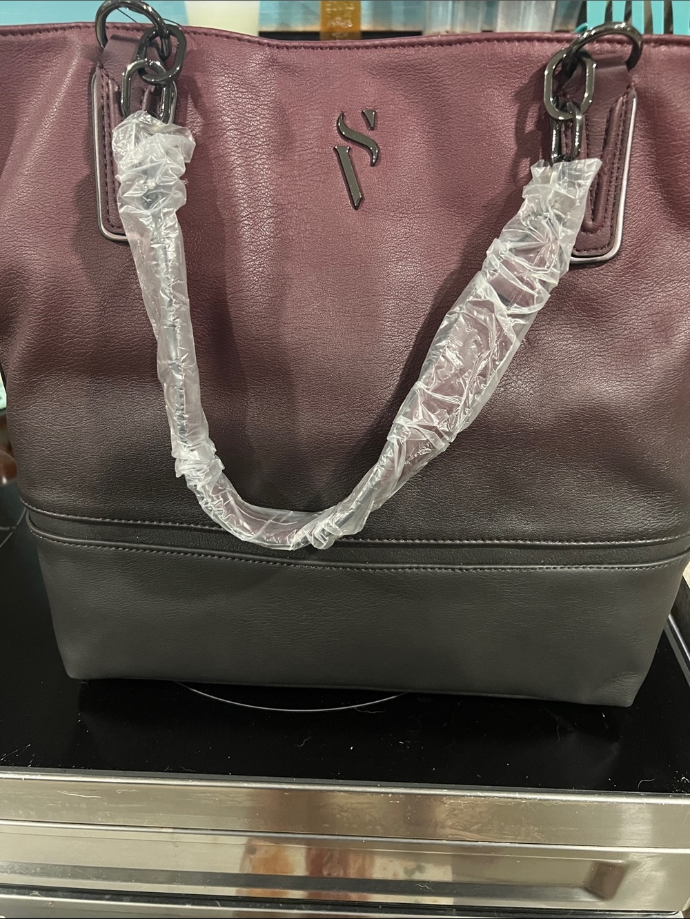 Vera Wang Two-Tone Plum and Charcoal Tote